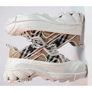 Burberry Arthur Check Low Top Sneakers Archive Beige White EU 43 US 10 w/ Box